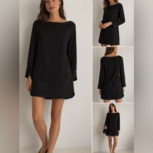 COS Black boatneck Long Sleeve Mini Shift Dress Medium Classic Minimalist GUC